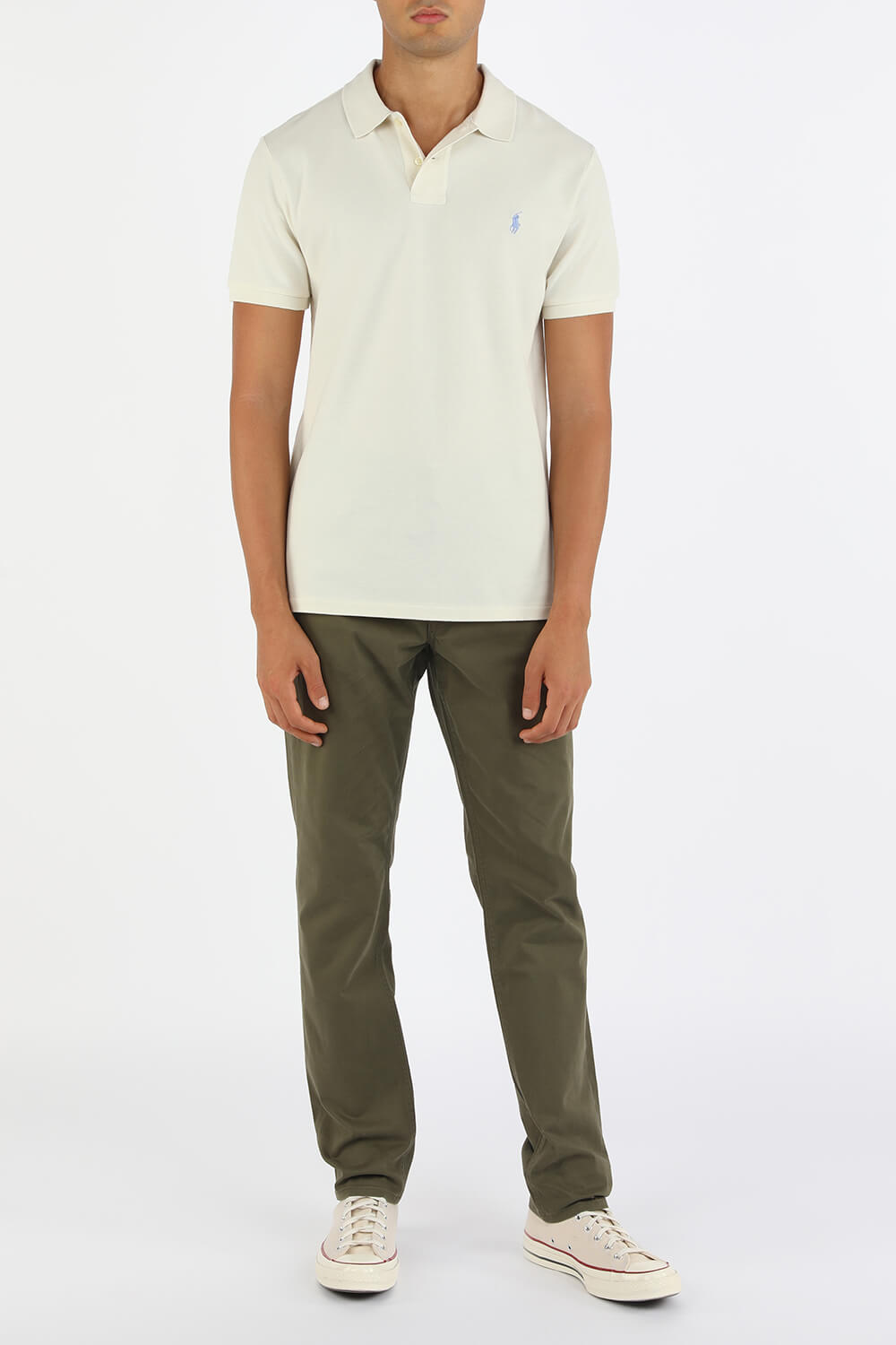 Short Sleeve Knit Polo Shirt in Beige